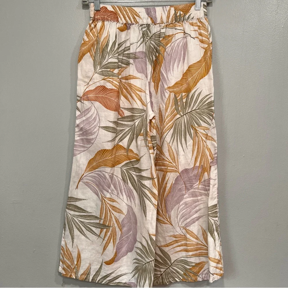 Tahari 100% linen wide leg cropped pants‎ size M